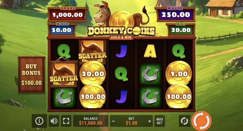 Donkey Coins Hold & Win - หน้าจอหลักพร้อมวงล้อ